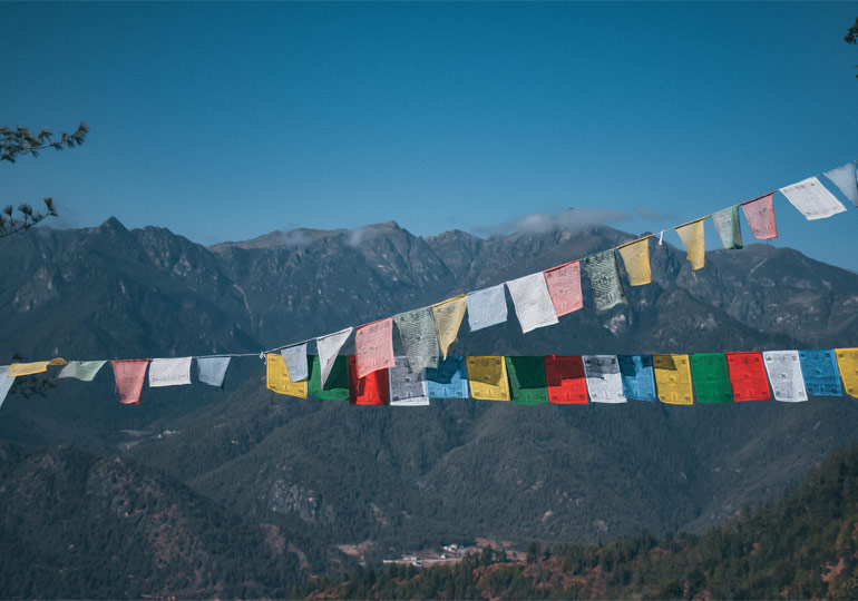 Gebedsvlaggetjes in Tiger's Nest Bhutan, Paro